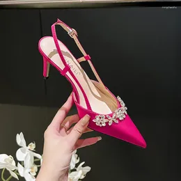 Dress Shoes Size 33-42 Elegant Evening 8cm High Heels Rhinestone Point Toe Slingbacks Women's Spring And Summer White Wedding