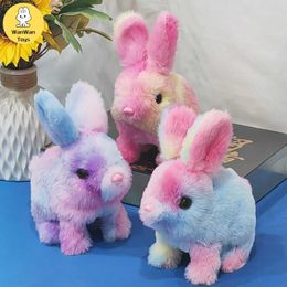 LED Toys Simulated pet plush electric black eyed camouflage rabbit can jump up and ask children to play with pet electric toys S2452011