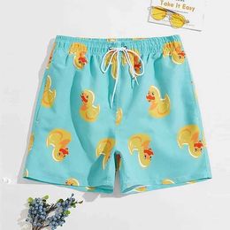 Men's Shorts Mens beach shorts little yellow duck 3D printed board shorts summer swimming trunks elastic waist floral Hawaiian style holiday Q240520