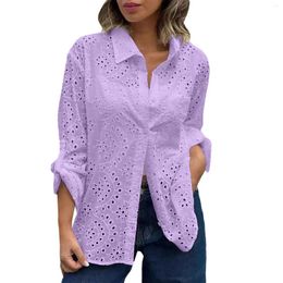Women's Blouses Spring And Summer Solid Colour Shirt Collar Loose Embroidered Hollow Large Size Top Teacher Shirts For Women