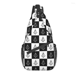 Backpack Custom Freemason Checkered Pattern Sling Bag Men Cool Freemasonry Masonic Shoulder Chest Crossbody Traveling Daypack