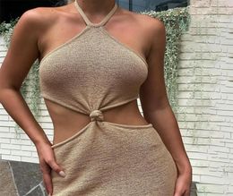 hirigin Sexy Vacation Outfits Knitted Halter Maxi Dresses for Women Elegant Dress Sets Holiday Beach Sundresses 2204076639503