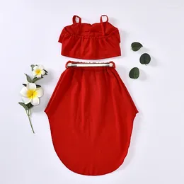 Clothing Sets 2PCS Girls Summer Fashion Suit Tuxedo Skirt Ruffle Halter Top Holiday Party Wedding Flower Girl Dress 1-4Y