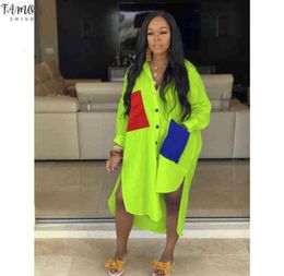 Neon Green Casual Shirt Dress Women Plus Size Vestidos Clothes Long Sleeve Loose Midi Dresses Button Up Slit Sexy7390426