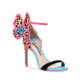 Free shipping 2024 Ladies patent leather 10CM high heel solid butterfly embroider Sophia Webster open to ada