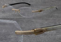 New Rimless Luxury Micropaved Diamond set Frames White Inside Black Buffalo Horn Eyewear Male and Female 18K Gold Frame Glasses U5808264