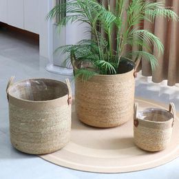 Vases Vine Woven Flower Pots Grass Baskets Potted Large Green Plants Light Luxury High-end And Simple Decorative