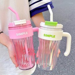 Water Bottles Simple Large Capacity Car Cup Plastic Straw Bottle For Girls With Handle Transparent Fruit Juice Milk Drinking