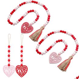Party Decoration Ups Diy Wooden Home Heart Beaded Handmade Garland With Rustic Tassel Garlands For Rattan Rame Wall Hanging Boho Gift Dhncv