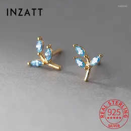 Stud Earrings INZAReal 925 Sterling Silver Zircon 18K Leaves For Women Party Cute Plant Fine Jewelry Minimalist Accessories