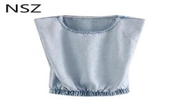 NSZ women oversize denim crop top blouse with pad jeans cropped shirt sleeveless summer tank top party tops blusa camisa14265889