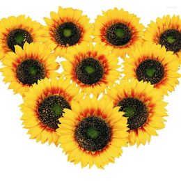 Decorative Flowers 10Pcs Silk Sunflowers Heads Kit Set Arrangements For Party Wedding Decor Craft 5.5 Inch