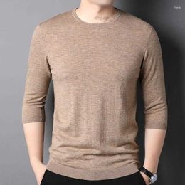 Mens T Shirts Wool Three-Quarter-Length-Sleeved T-shirt Round Neck Thin Spring And Summer Sweater Breathable Knitted Shirt
