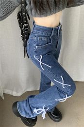Women's Jeans Women Spring Cross Bandage High Waist Solid Flare Pants Fashion Harajuku Vintage Jean Pant Denim Trousers Female 1325