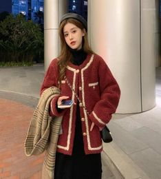 Women039s Wool Blends Coat Women 2021 Winter Thicken Festive Red Parkas Lamb Warm Jacket Round Neck Single Breasted Loose Cot6272221