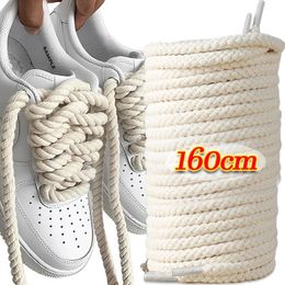 2PCS 120140160CM Bold Cotton Linen Twist Weave Shoelaces Wood Rope Laces Men Women Trend Personality Sport Casual Shoes 240520