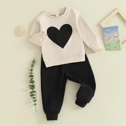 Clothing Sets Toddler Girl Boy Valentine's Day Clothes Heart Print Long Sleeve Pullover Sweatshirt Solid Color Pants 2 Pcs Tracksuit Outfits