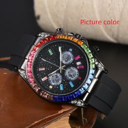 Role Wrist Watches for Men 2024 Mens Watches Six needles All Dial Work Quartz Watch High Quality Top Luxury Brand Chronograph Clock Rubber Belt Fashion Dayton Diamond