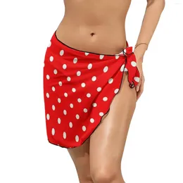 Retro Polka Dots Chiffon Beach Bikini Cover Up Red And White Wrap Skirts Summer Kawaii Cover-Ups Custom Wear