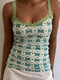 Women's Tanks Women Butterfly Print Camisole Summer Sleeveless Cami Tank Tops Lace Trim Backless Bodycon Crop Top Streetwear