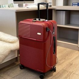 Suitcases Front Opening Boarding Suitcase Men Women 20/24/26 Inch Lightweight Trolley Travel Luggage Fashion USB Charging