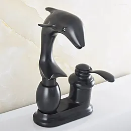 Bathroom Sink Faucets Oil Rubbed Bronze Dolphin Shape Wash Basin Mixer Taps / 2 Hole Deck Mounted Swivel Spout Vessel Nsf830