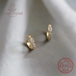 S925 sterling silver plated 14K gold ear clip female gang drill ring zircon simple chic style k earring 240514