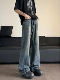 Men's Jeans Street Elastic Solid Colour Casual Men Denim Cargo Pants Wash Mid Waist Trousers Loose Daily Wear Joggers B177