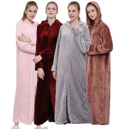 Casual Dresses Hooded Womens Winter Thicken Flannel Dress Bathrobe Women Soft Warm Loose Nightgown Velvet Pajamas Homewear Sleepwe3747618