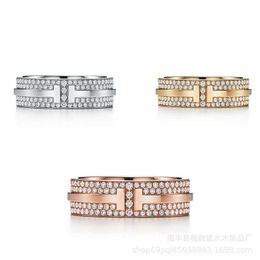 Designer Brand style ring womens doubles t band diamond Jewellery Personalised versatile fashion