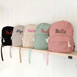 Backpacks Personalised Embroidered Name Corduroy Backpack Customization Your Name Big Book Bag Unique Childrens Perfect Gift d240520