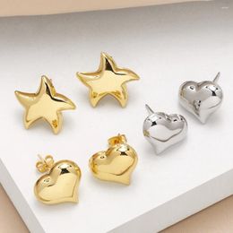 Stud Earrings FLOLA Polished Gold/Silver Heart Women's Star Earings 18K Gold Plated Fashion Jewellery Gifts For Girls Ersa210