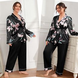 2024 Large size pajamas, women's cardigan, tie up pajamas, pajamas, casual loose fitting home, women's set, can be worn externally