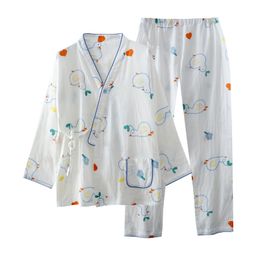 Title: Summer Thin Pure Cotton Double-Layer Gauze Japanese Kimono Home Suit, Spring and Autumn Postpartum Nursing Pyjamas