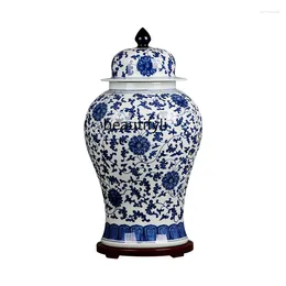 Vases Jingdezhen Porcelain Hand Painted Fake Antique Blue And White Bottle Chinese Living Room Vase With Lid Decoration