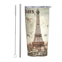 Tumblers E-Eiffel Towers Tumbler Postal Stamp Envelope Cold And Water Bottle Insulated Stainless Steel Thermal Cups Driving Mugs Cup