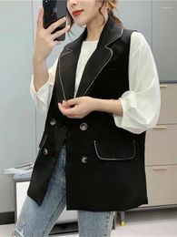 Women's Vests Women Double Black Notched Vest For Breasted Loose Casual Coats Female All Match Top Clothing 2024 Summer
