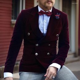 Men's Suits Velvet Smoking Jacket For Men Slim Fit Blazer Double Breasted Burgundy Casual Suit Coat 1 Pc Ready To Ship 2024