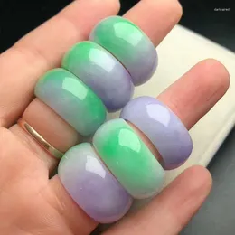 Cluster Rings Natural Jades Ring Purple Green Two-color Myanmar Jadeite Jewelry Men Women Genuine Burma Jade Band Girlfriend Mom Gifts