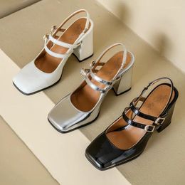 Casual Shoes Closed Toe Sandals Leather Women's Summer Block Heels Suit Female Beige Two Weare Open Chunky Black Square Girls Fashion C