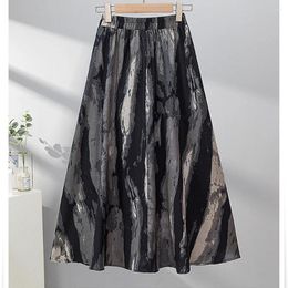 Skirts 2024 Spring Vintage Tie Dye Printed Woman Skirt Elegant High Waisted Female A Line Midi Long Y2K Bottoms