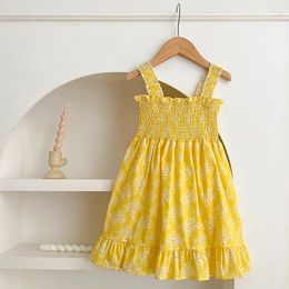 Girl Dresses Girls Dress Summer Sleeveless Baby Square Neck Yellow Flowers Backless Design Kids Toddler Clothing