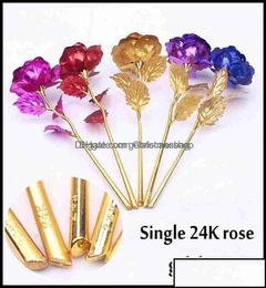 Gift Wrap Event Party Supplies Festive Home Garden 24K Gold Plated Rose With Love Holder Box Valentines Mothers Day Us Dipped Ship9481468