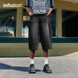 Men's Jeans INFLATION Black Wide Leg Shorts Men Moustache Effect Washed Denim Plus Size