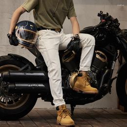 Men's Jeans White Motorcycle Stitching Fashion High-End Tight Stretch Korean Slim Fit Ankle Trousers