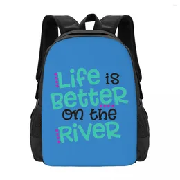 School Bags Life Is Better On The River Simple Stylish Student Schoolbag Waterproof Large Capacity Casual Backpack Travel Laptop Rucksack