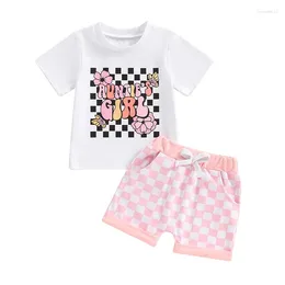 Clothing Sets Summer Toddler Baby Girls Shorts Set Short Sleeve Letters Print T-shirt Plaid Outfit Clothes