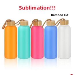 Water Bottles Ups Delivery 750Ml Sublimation Frosted Bottle Glass Mug Matte Juice With Bamboo Lid Blank Tumbler Travel Mugs Drop Home Dhjfn