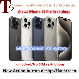 Original Unlocked iphone XR Covert to iphone 15 Pro Cellphone with 15 pro Camera appearance action button style flat screen 3G RAM 64GB 128GB 256GB Mobilephone