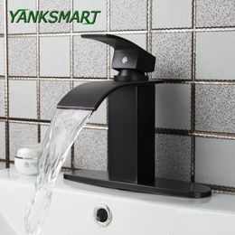 Bathroom Sink Faucets YANKSMART Waterfall Style Faucet Brass Oil Rubbed Bronze Basin Square Mixer & Cover Plate